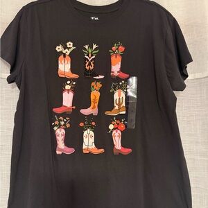 Cowgirl Boot T-Shirt with Floral Graphics